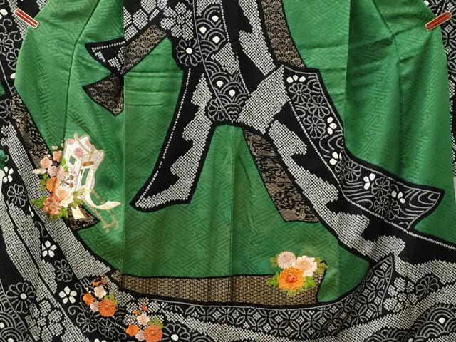 平和屋着物●豪華振袖　駒刺繍　絞り　鬘帯御所車吉祥花文　金彩　正絹　逸品　CABE2678yc