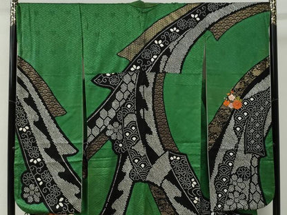 平和屋着物●豪華振袖　駒刺繍　絞り　鬘帯御所車吉祥花文　金彩　正絹　逸品　CABE2678yc