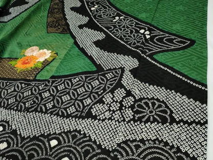 平和屋着物●豪華振袖　駒刺繍　絞り　鬘帯御所車吉祥花文　金彩　正絹　逸品　CABE2678yc