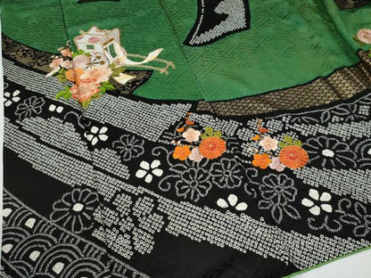 平和屋着物●豪華振袖　駒刺繍　絞り　鬘帯御所車吉祥花文　金彩　正絹　逸品　CABE2678yc
