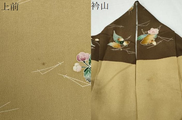 平和屋着物●訪問着　作家物　溢れ松葉花文　どんぐり　イチョウ　鬼しぼ縮緬　西武百貨店扱い　正絹　逸品　CABE2680yc 平和屋着物○訪問着 作家物 溢れ松葉花文 どんぐり イチョウ 鬼しぼ