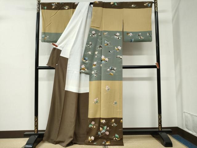 平和屋着物○訪問着 作家物 溢れ松葉花文 どんぐり イチョウ 鬼しぼ