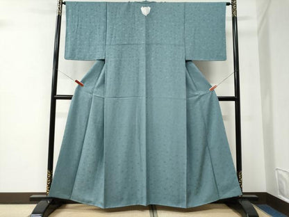 平和屋着物●上質な色無地　枝梅地紋　千草色　正絹　逸品　未使用　CABE2686yc