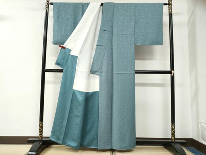 平和屋着物●上質な色無地　枝梅地紋　千草色　正絹　逸品　未使用　CABE2686yc