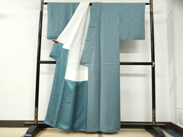 平和屋着物●上質な色無地　枝梅地紋　千草色　正絹　逸品　未使用　CABE2686yc
