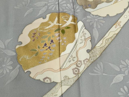 平和屋着物●訪問着　刺繍　鬘帯　雪輪花鳥文　金彩　正絹　逸品　未使用　CABE2687yc