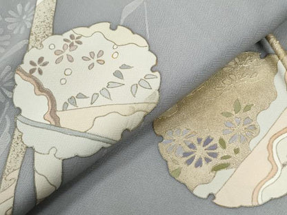 平和屋着物●訪問着　刺繍　鬘帯　雪輪花鳥文　金彩　正絹　逸品　未使用　CABE2687yc