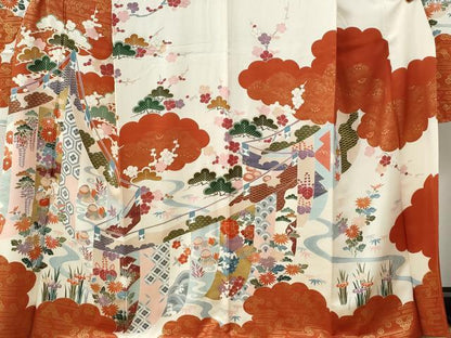 平和屋着物●豪華振袖　雲取り吉祥鴛鴦草花文　金彩　正絹　逸品　CABE2688yc