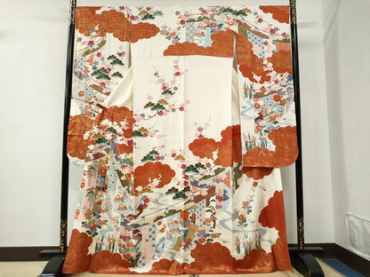 平和屋着物●豪華振袖　雲取り吉祥鴛鴦草花文　金彩　正絹　逸品　CABE2688yc