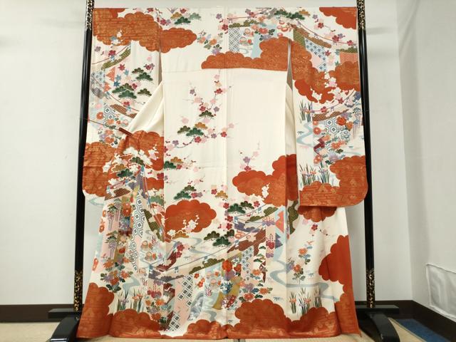平和屋着物●豪華振袖　雲取り吉祥鴛鴦草花文　金彩　正絹　逸品　CABE2688yc