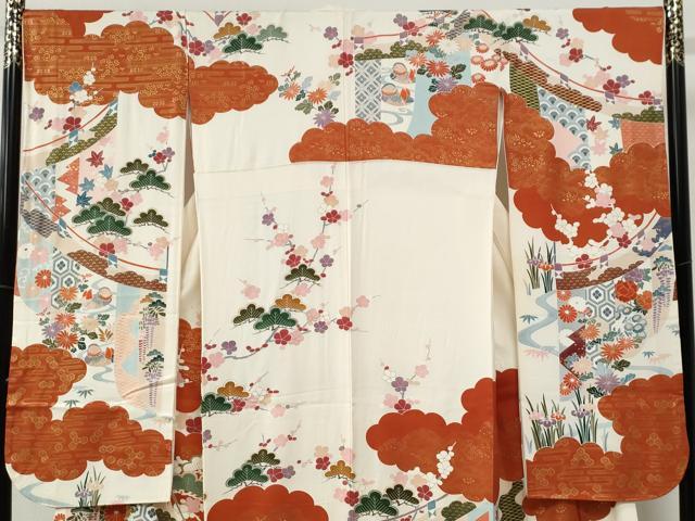 平和屋着物●豪華振袖　雲取り吉祥鴛鴦草花文　金彩　正絹　逸品　CABE2688yc