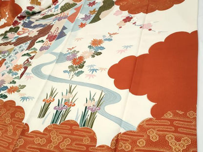 平和屋着物●豪華振袖　雲取り吉祥鴛鴦草花文　金彩　正絹　逸品　CABE2688yc
