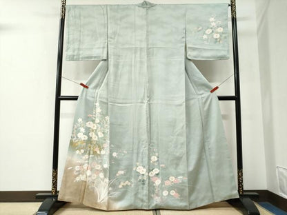平和屋着物●訪問着　刺繍　草花文　暈し染め　金彩　正絹　逸品　CABE2689yc