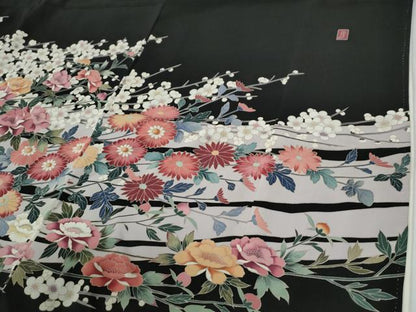 平和屋着物●豪華黒留袖　友禅　作家物　休み鳥枝牡丹花文　ロング丈　正絹　逸品　CABE2693yc