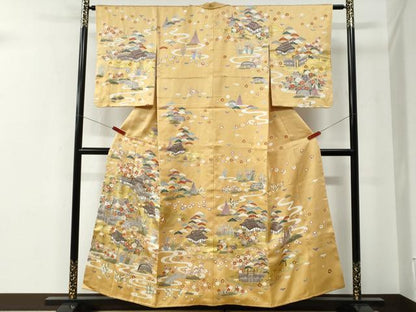 平和屋着物●訪問着　駒刺繍　浜松渡り橋風景花文　金彩　正絹　逸品　CABE2695yc