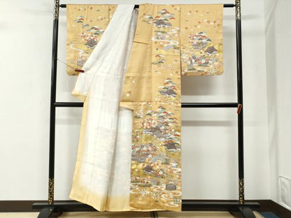 平和屋着物●訪問着　駒刺繍　浜松渡り橋風景花文　金彩　正絹　逸品　CABE2695yc