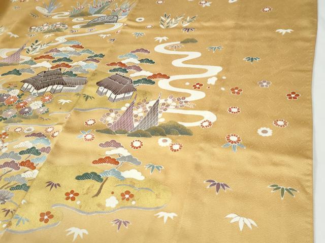 平和屋着物●訪問着　駒刺繍　浜松渡り橋風景花文　金彩　正絹　逸品　CABE2695yc