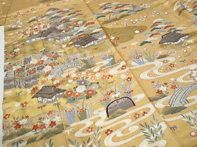 平和屋着物●訪問着　駒刺繍　浜松渡り橋風景花文　金彩　正絹　逸品　CABE2695yc