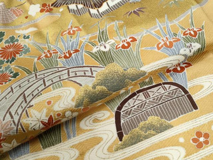 平和屋着物●訪問着　駒刺繍　浜松渡り橋風景花文　金彩　正絹　逸品　CABE2695yc
