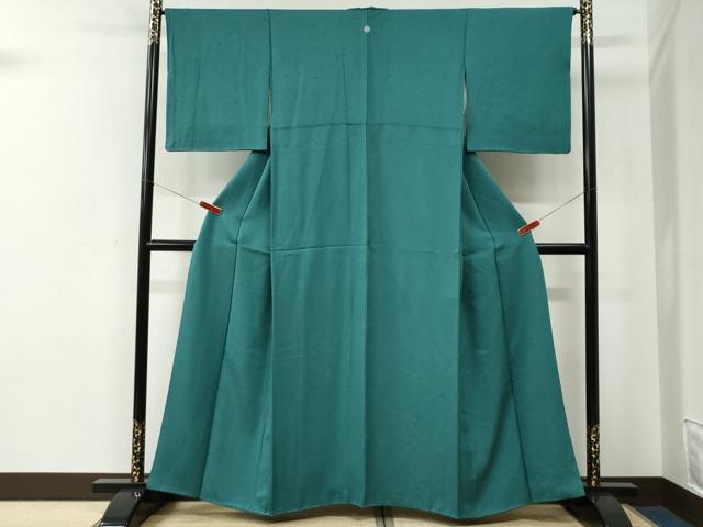 平和屋着物●上質な色無地　舞花地紋　木賊色　正絹　逸品　CABE2696yc