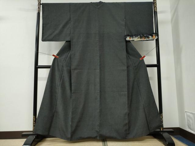 平和屋着物●本塩沢　蚊絣　黒地　証紙付き　正絹　逸品　CABE2701yc