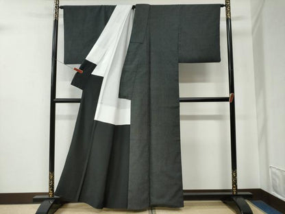 平和屋着物●本塩沢　蚊絣　黒地　証紙付き　正絹　逸品　CABE2701yc