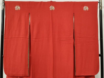平和屋着物●豪華振袖　色無地　深緋色　正絹　逸品　CABE2714yc