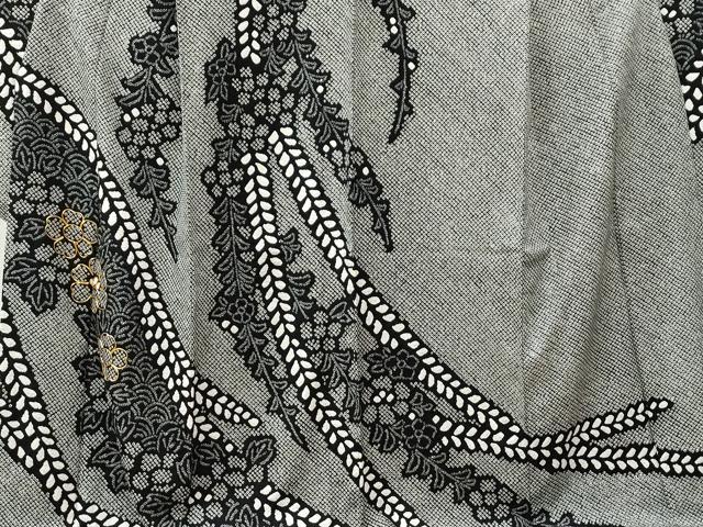 平和屋着物●豪華振袖　総絞り　駒刺繍　草花文　黒地　正絹　逸品　CABE2715yc