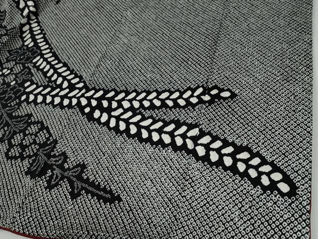 平和屋着物●豪華振袖　総絞り　駒刺繍　草花文　黒地　正絹　逸品　CABE2715yc