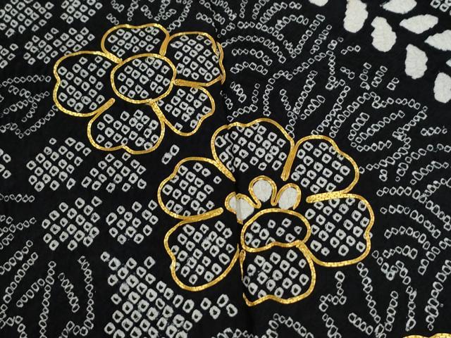 平和屋着物●豪華振袖　総絞り　駒刺繍　草花文　黒地　正絹　逸品　CABE2715yc