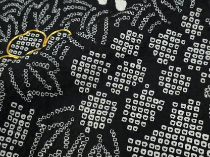 平和屋着物●豪華振袖　総絞り　駒刺繍　草花文　黒地　正絹　逸品　CABE2715yc