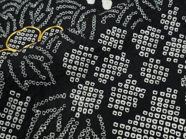 平和屋着物●豪華振袖　総絞り　駒刺繍　草花文　黒地　正絹　逸品　CABE2715yc