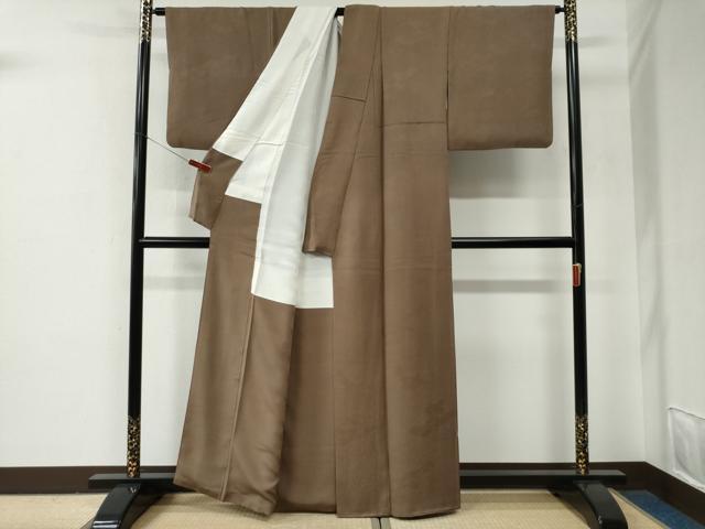 平和屋着物●上質な色無地　紗綾形地紋　枯茶色　正絹　逸品　CABE2718yc
