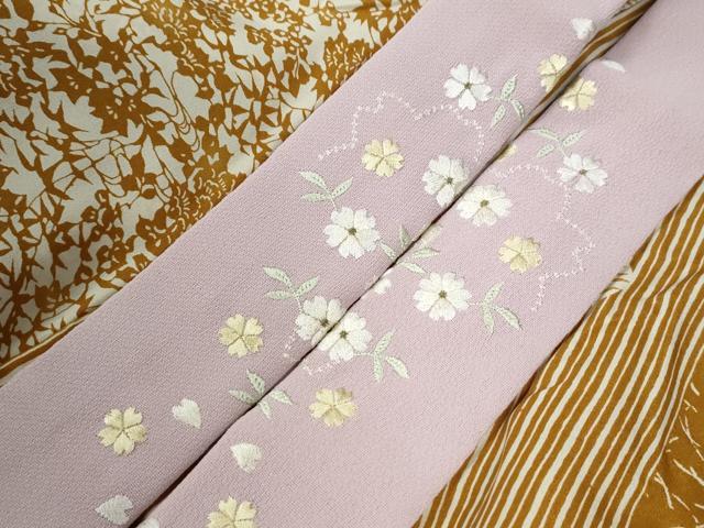 平和屋着物●長襦袢　無双仕立て　雪輪草花文　半衿刺繍　正絹　逸品　未使用　CABE2723yc