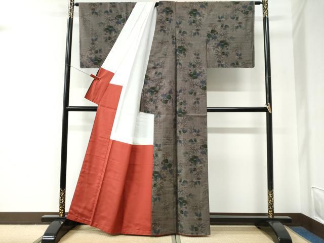 平和屋着物●本場大島紬　9マルキ　枝葉文　正絹　逸品　未使用　CABE2725yc