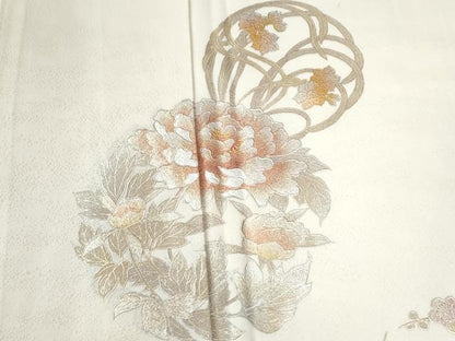 平和屋着物●金彩友禅　卓越技能者・名工・和田光正　訪問着　牡丹草花丸文　金銀彩　正絹　逸品　CABE2730yc