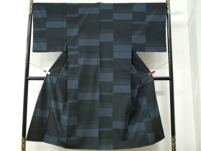 平和屋着物●男性　本塩沢　110亀甲　変わり市松文　正絹　逸品　未使用　CABE2734yc