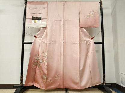 平和屋着物●金彩友禅　卓越技能者・名工・和田光正　訪問着　扇草花文　暈し染め　金彩　反端付き　正絹　逸品　CABE2736yc
