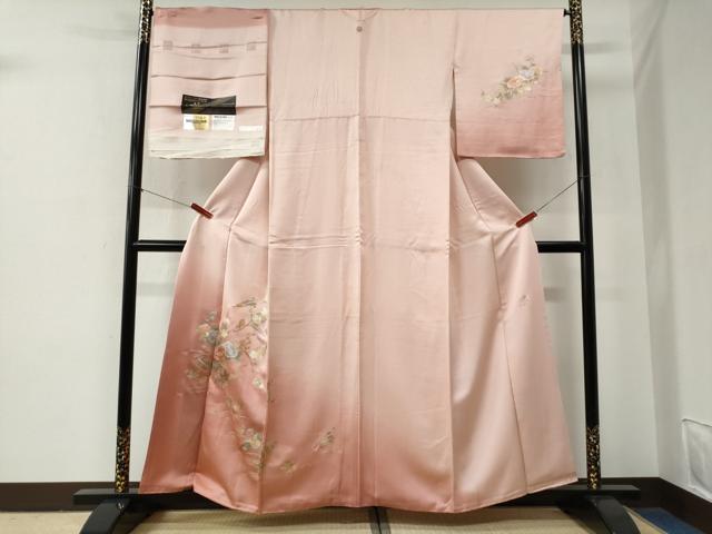 平和屋着物●金彩友禅　卓越技能者・名工・和田光正　訪問着　扇草花文　暈し染め　金彩　反端付き　正絹　逸品　CABE2736yc