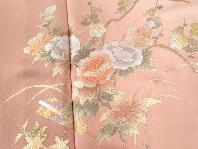 平和屋着物●金彩友禅　卓越技能者・名工・和田光正　訪問着　扇草花文　暈し染め　金彩　反端付き　正絹　逸品　CABE2736yc