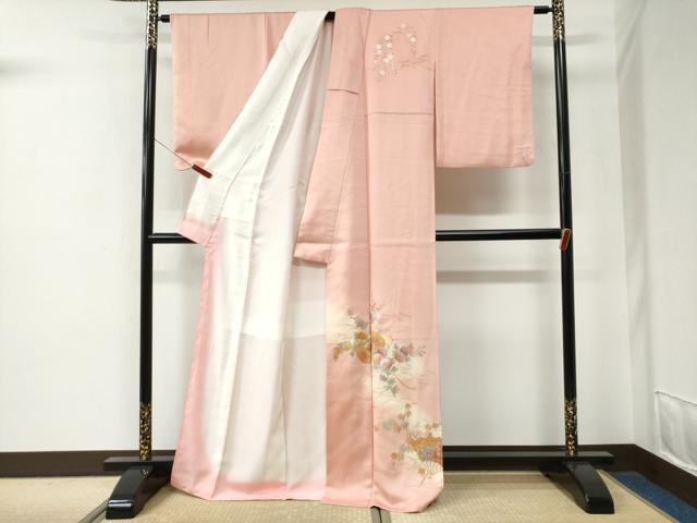平和屋着物●金彩友禅　卓越技能者・名工・和田光正　訪問着　鼓扇面吹き寄せ花文　暈し染め　金銀彩　正絹　逸品　CABE2745yc