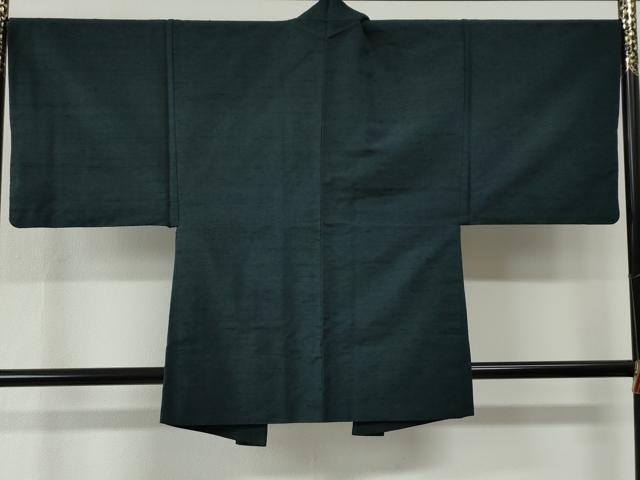 平和屋着物●男性　紬　アンサンブル　色無地　褐返色　羽裏：富士山・鷹　正絹　逸品　CABE2747yc
