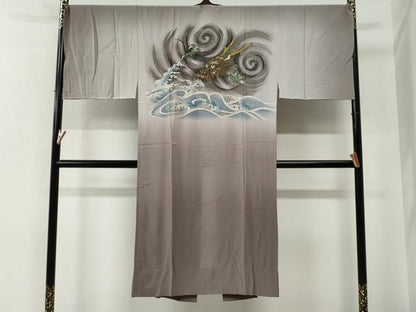 平和屋着物●男性　紬　アンサンブル・長襦袢セット　色無地　焦茶色　羽裏：龍　キングサイズ　正絹　逸品　未使用　CABE2749yc