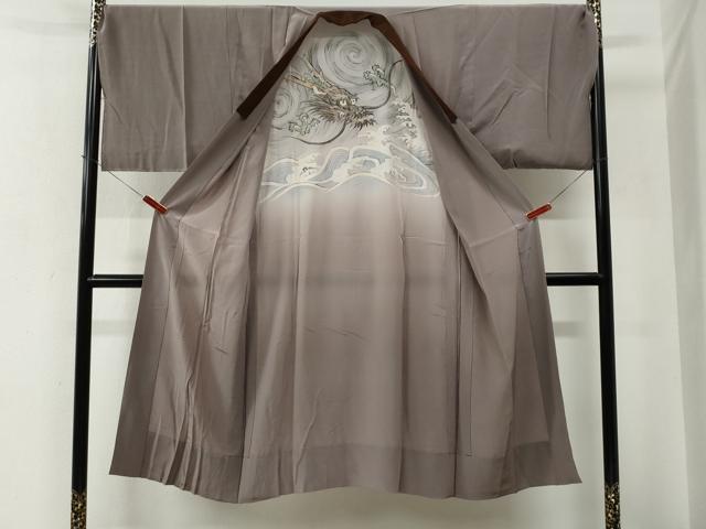 平和屋着物●男性　紬　アンサンブル・長襦袢セット　色無地　焦茶色　羽裏：龍　キングサイズ　正絹　逸品　未使用　CABE2749yc