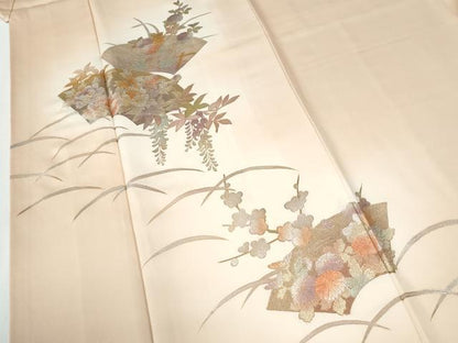 平和屋着物●金彩友禅　卓越技能者・名工・和田光正　訪問着　芝草地紙草花文　暈し染め　金銀彩　正絹　逸品　CABE2753yc