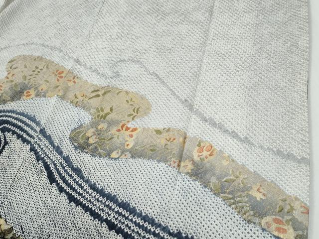 平和屋着物●訪問着　総絞り　駒刺繍　流水更紗草花文　暈し染め　金彩　正絹　逸品　未使用　CABE2761yc
