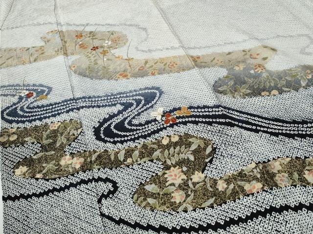 平和屋着物●訪問着　総絞り　駒刺繍　流水更紗草花文　暈し染め　金彩　正絹　逸品　未使用　CABE2761yc