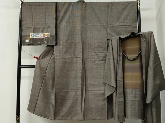 平和屋着物●男性　本場大島紬　アンサンブル　泥染め　160亀甲　総詰め　押田兼徳作　証紙付き　正絹　逸品　CABE2767yc