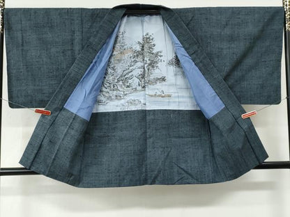 平和屋着物●男性　紬　アンサンブル　霞文　正絹　逸品　CABE2769yc