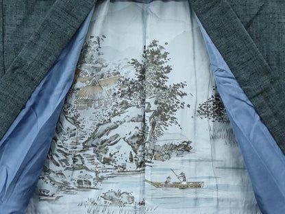 平和屋着物●男性　紬　アンサンブル　霞文　正絹　逸品　CABE2769yc